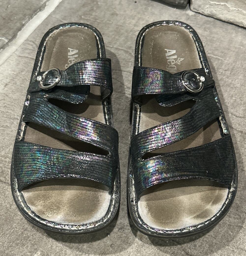 Women’s ALEGRIA Black Shimmer COLETTE Slip On Shoes Size 40 9.5 / 10 Sandals - Picture 1 of 5